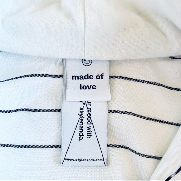 ❌DONATED❌ STYLEANDA KOREA White & Navy Pinstripes Long Sleeve Mock Hoodie - Picture 11 of 12